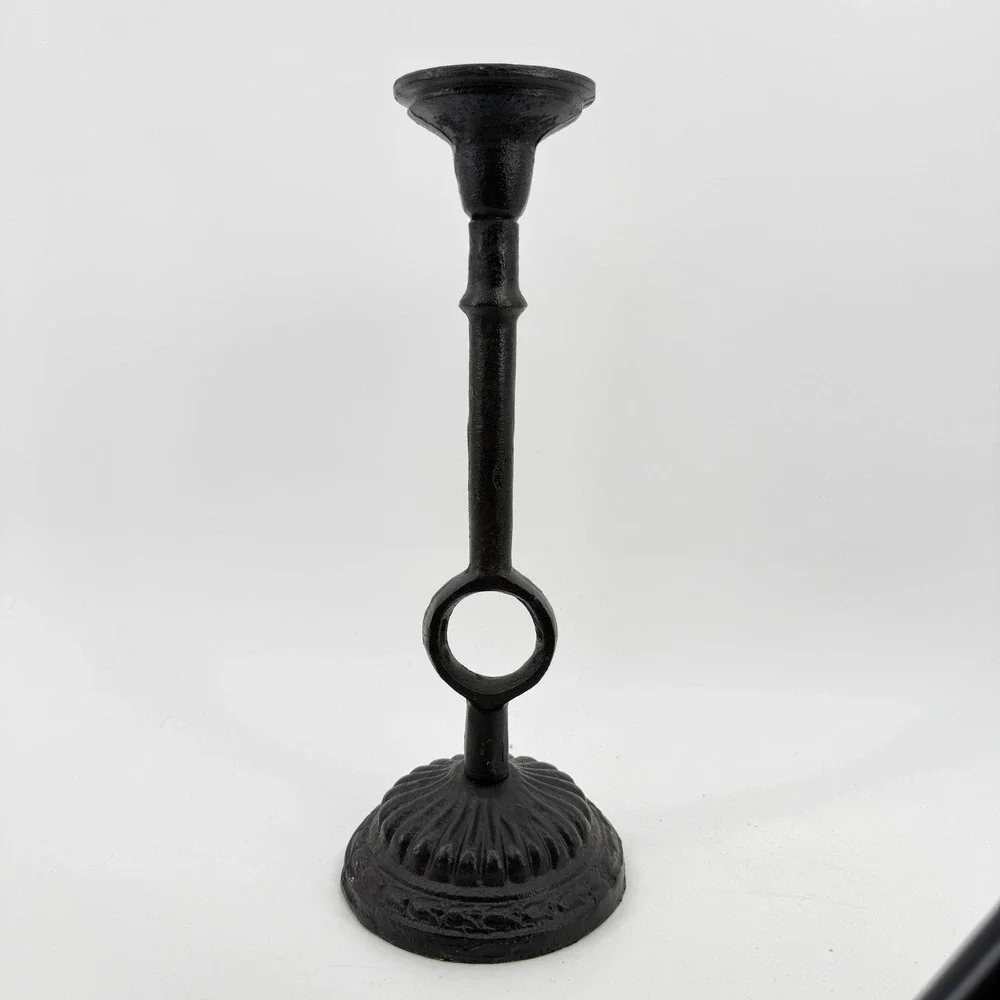 Pier‎ One Cast Iron Candlestick Holder Home Decor OS Black Vintage Fluted Base